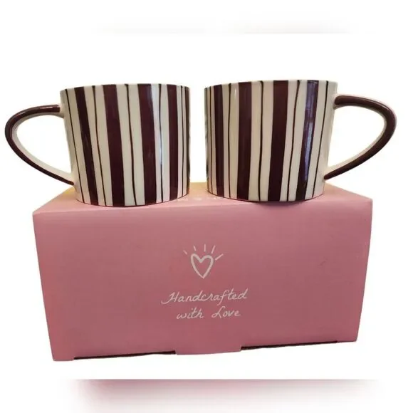 Noon & Moon Cherry Lacquer Striped Mugs - Picture 2 of 5